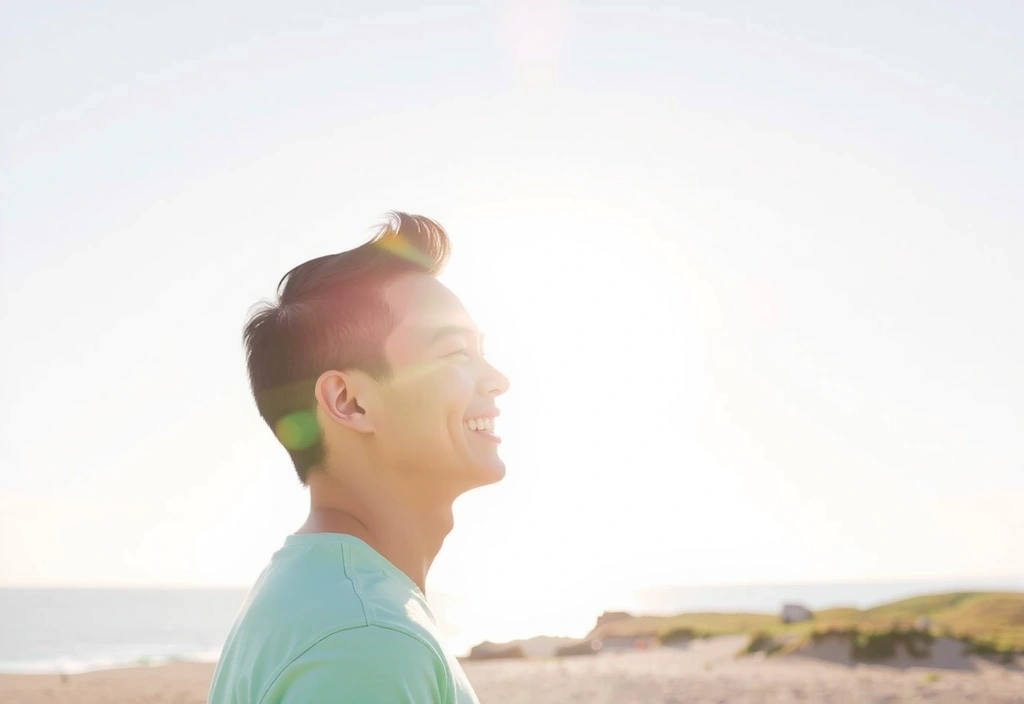 Osoba ciesząca się słońcem, symbolizująca witaminę D