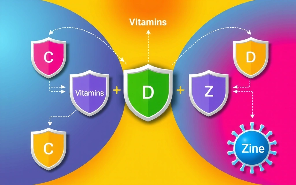 Diagram showing the immune system interacting with vitamins and minerals